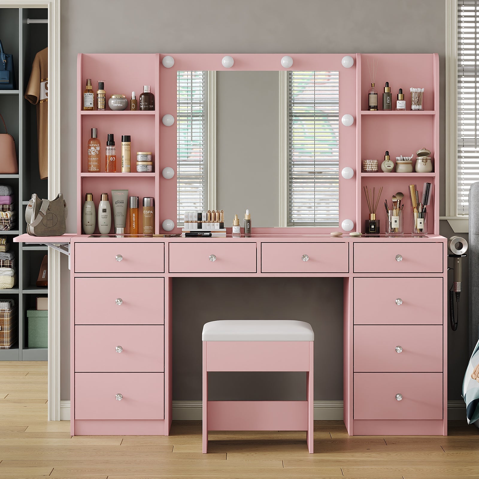 10-Drawer LED Mirror Vanity Desk - Vektaya - VektayaDesk