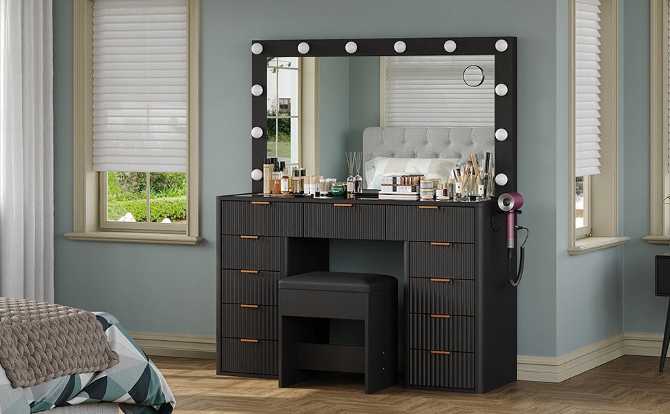 11-Drawer LED Mirror Vanity Desk - Vektaya - VektayaDesk