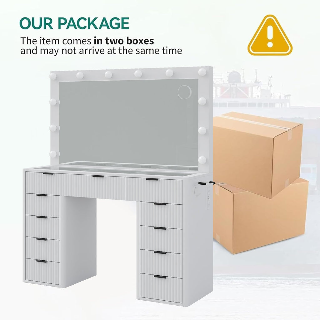11-Drawer LED Mirror Vanity Desk - Vektaya - VektayaDesk