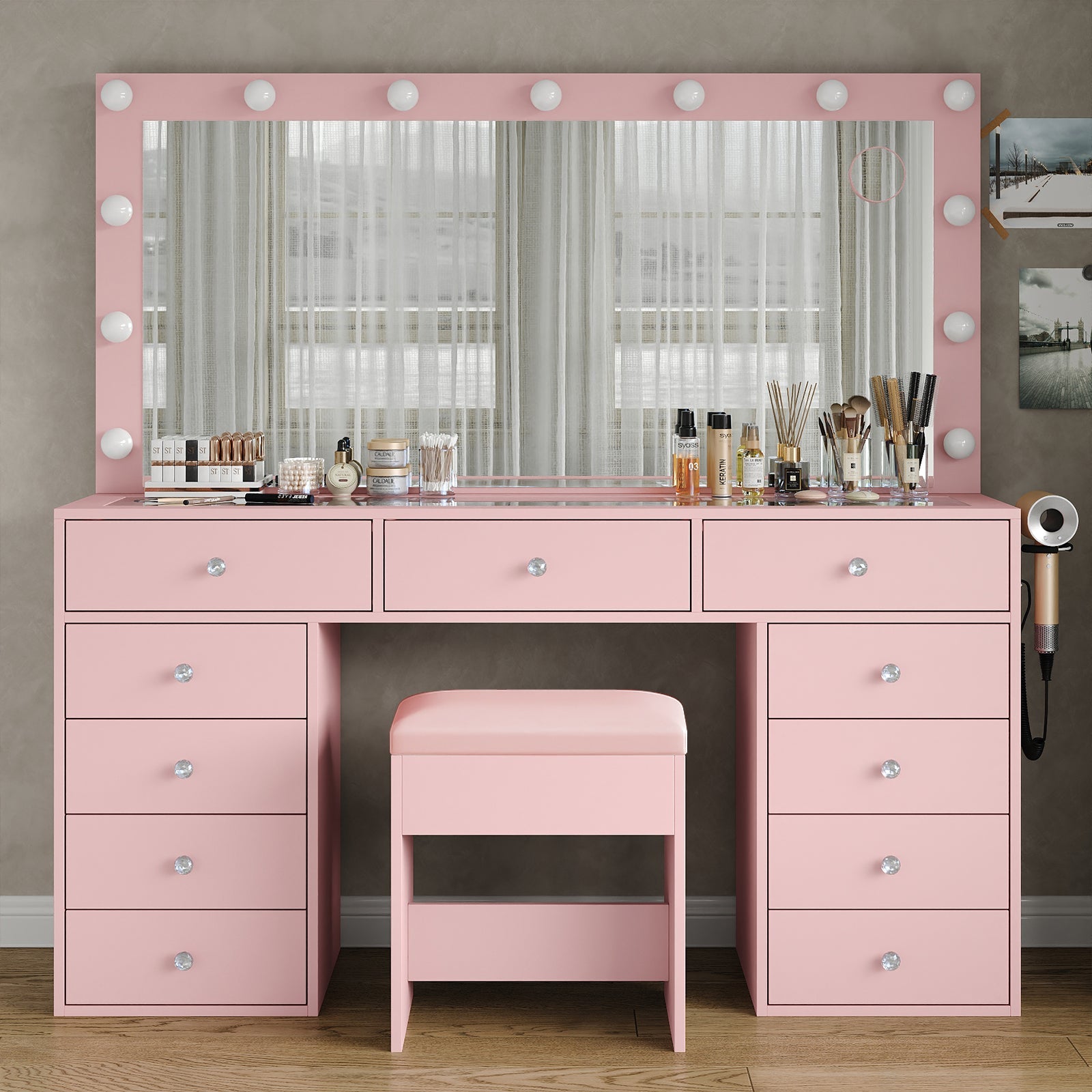 11 - Drawer LED Mirror Vanity Desk - Vektaya - VektayaDeskUS-VD015-PK