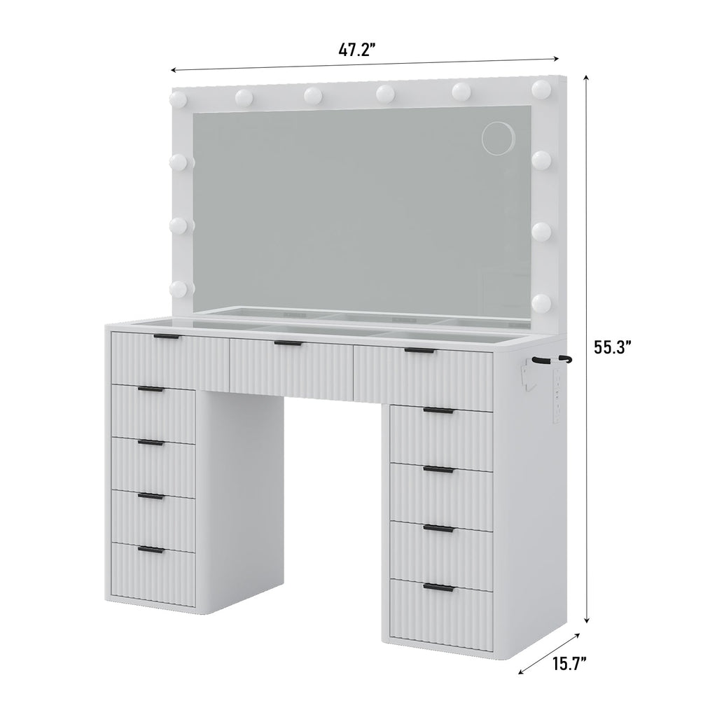 11-Drawer LED Mirror Vanity Desk - Vektaya - VektayaDesk