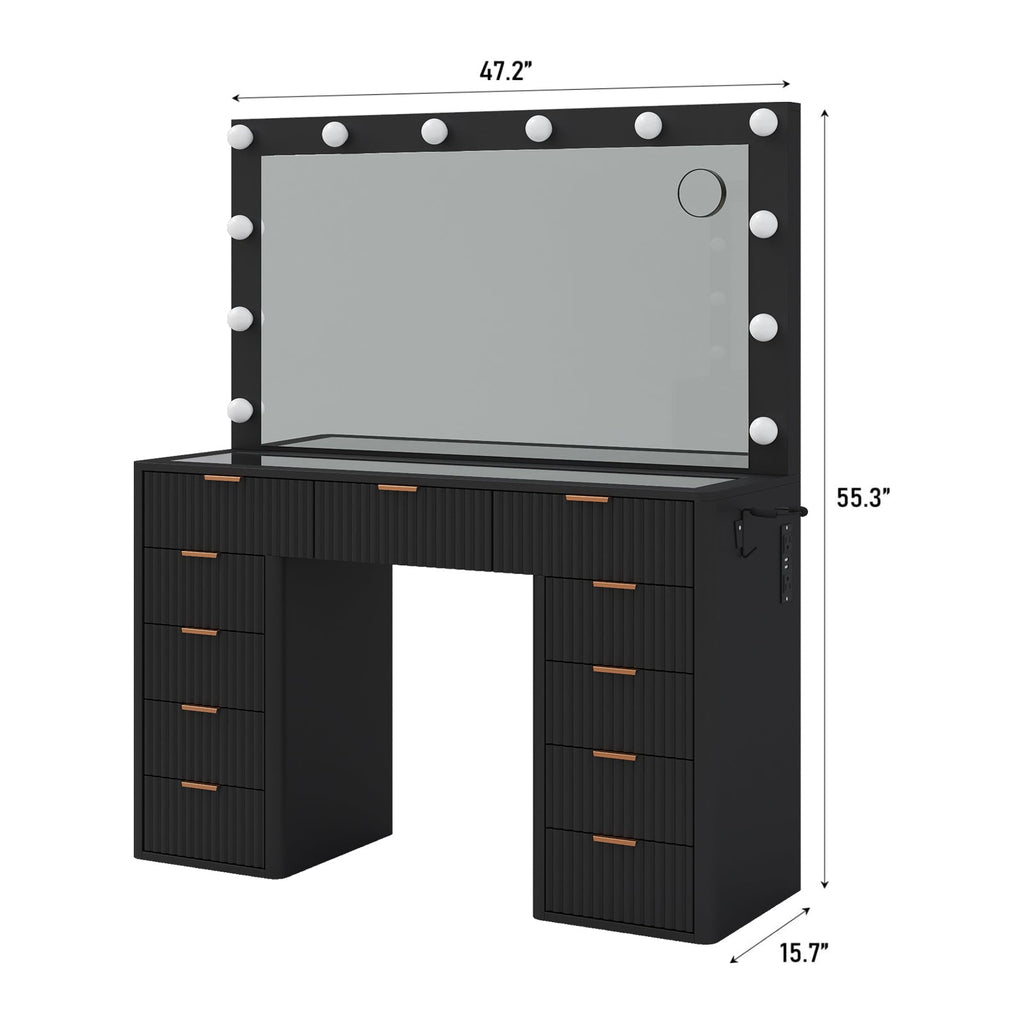 11-Drawer LED Mirror Vanity Desk - Vektaya - VektayaDesk