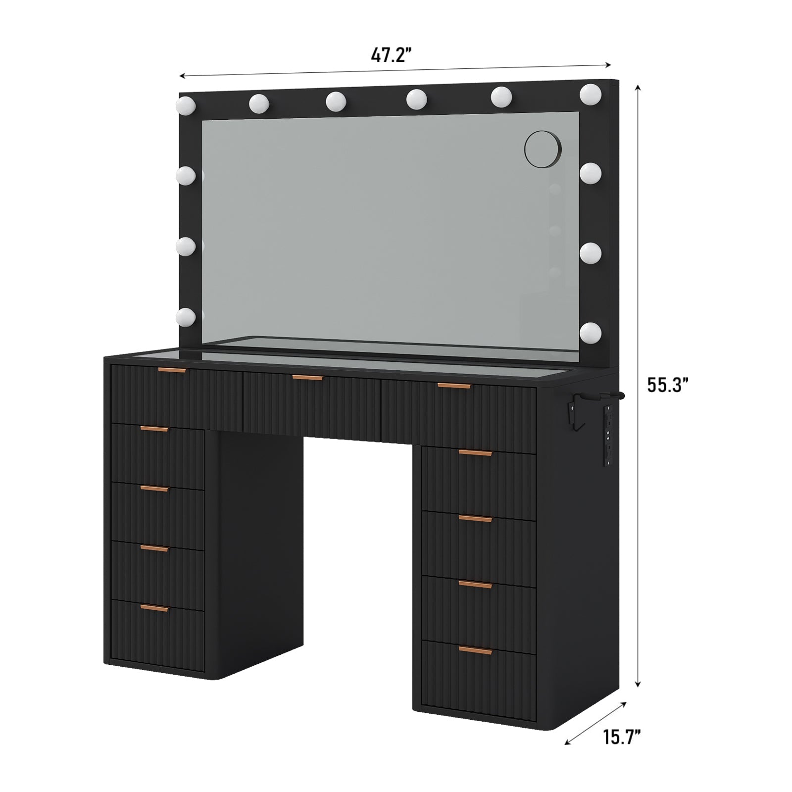 11-Drawer LED Mirror Vanity Desk - Vektaya - VektayaDesk