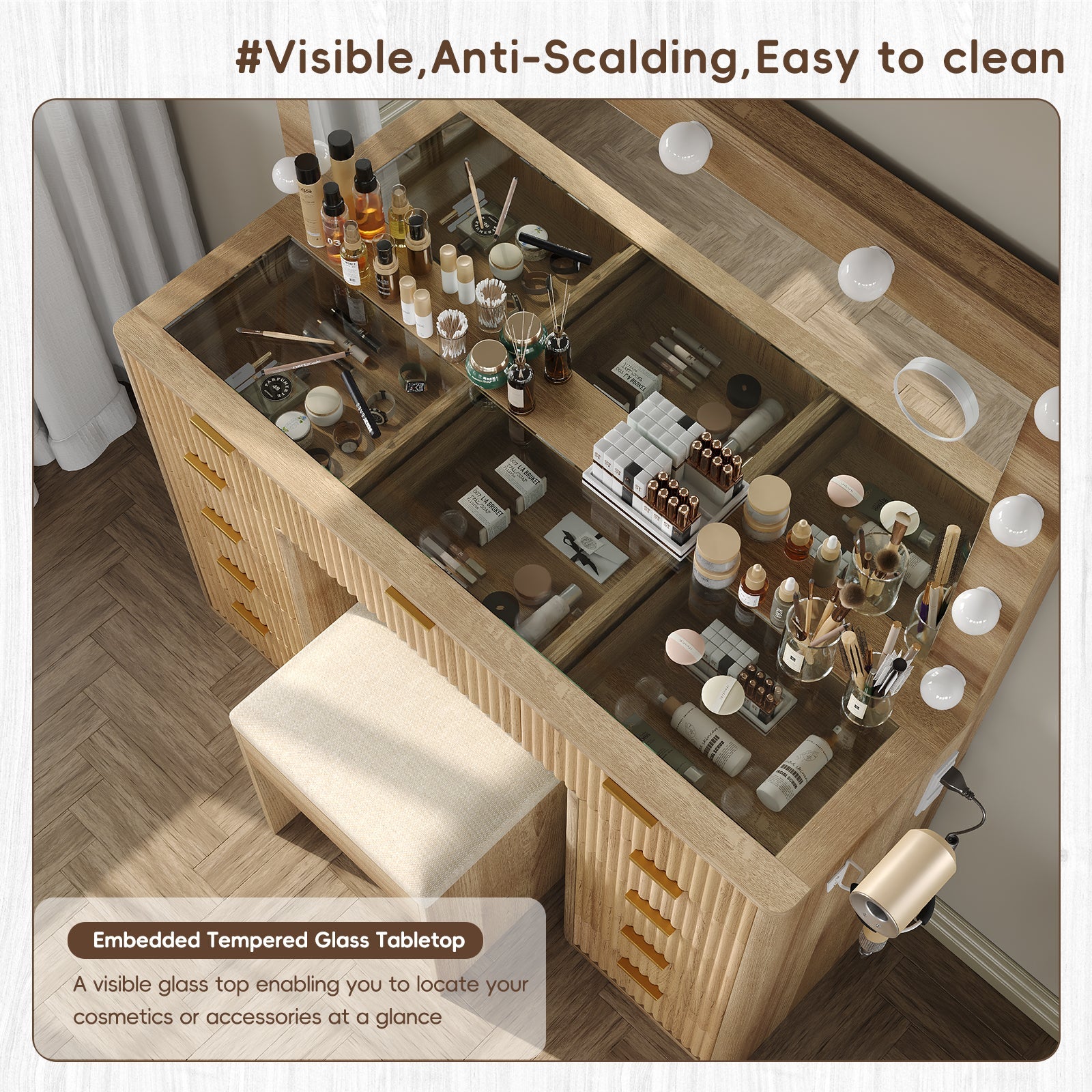 11-Drawer LED Mirror Vanity Desk - Vektaya - VektayaDesk