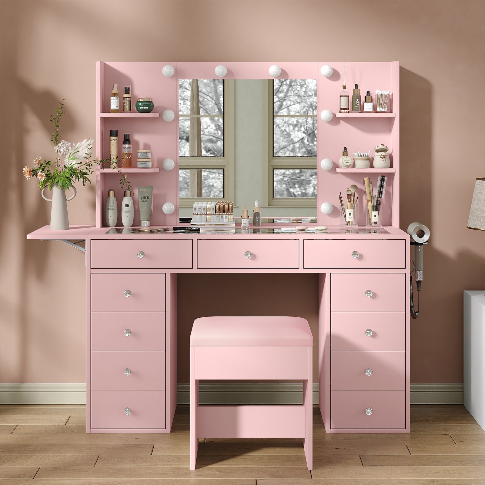 11 - Drawer LED Mirror Vanity Desk - Vektaya - VektayaDeskUS-VD010-PK