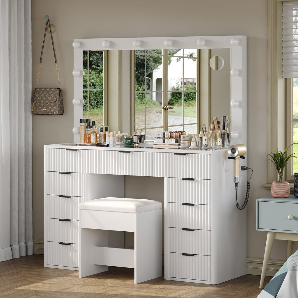 11-Drawer LED Mirror Vanity Desk - Vektaya - VektayaDesk