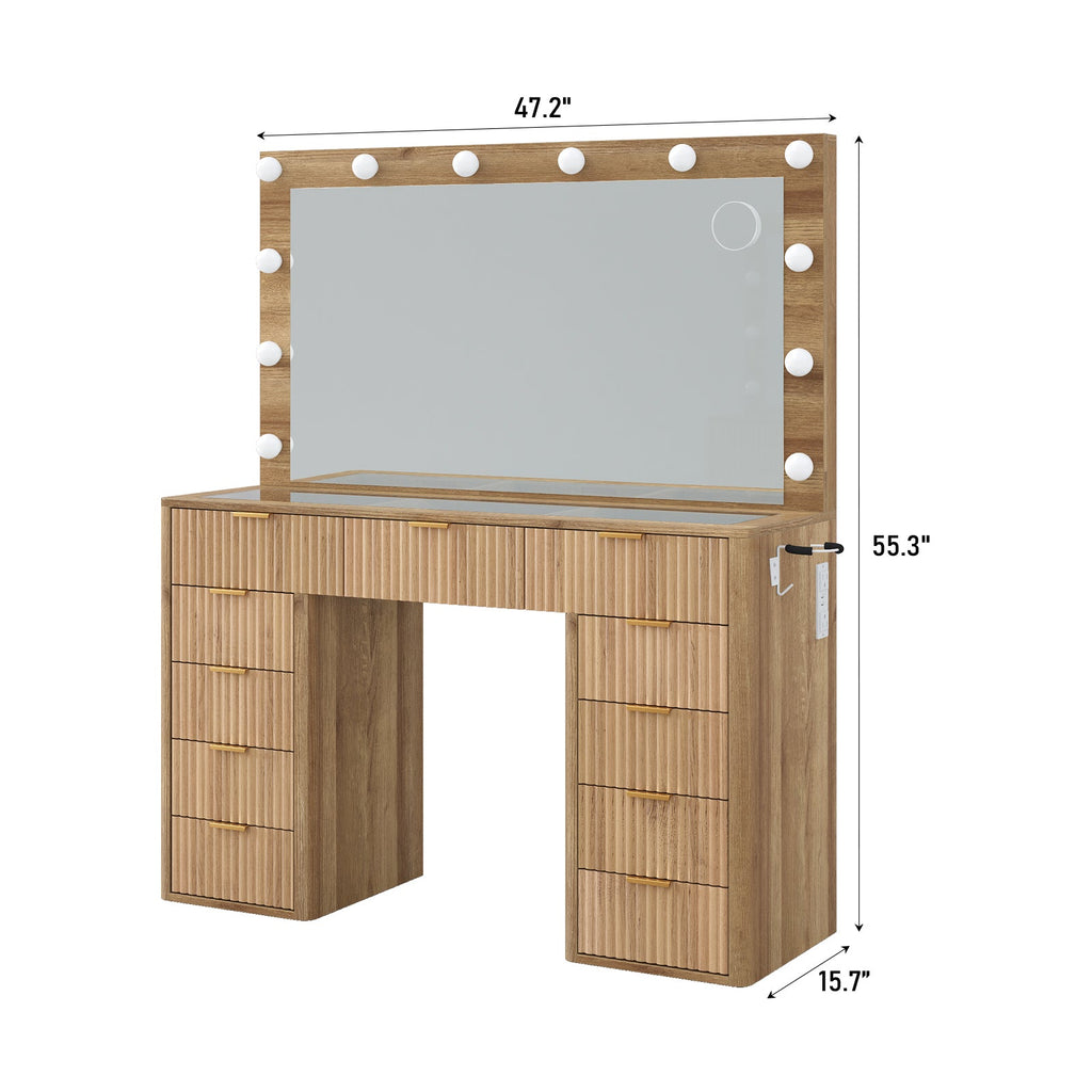11-Drawer LED Mirror Vanity Desk - Vektaya - VektayaDesk