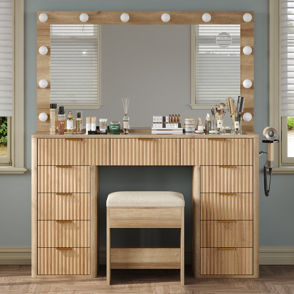 11-Drawer LED Mirror Vanity Desk - Vektaya - VektayaDesk