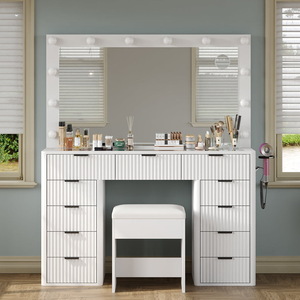 11-Drawer LED Mirror Vanity Desk - Vektaya - VektayaDesk
