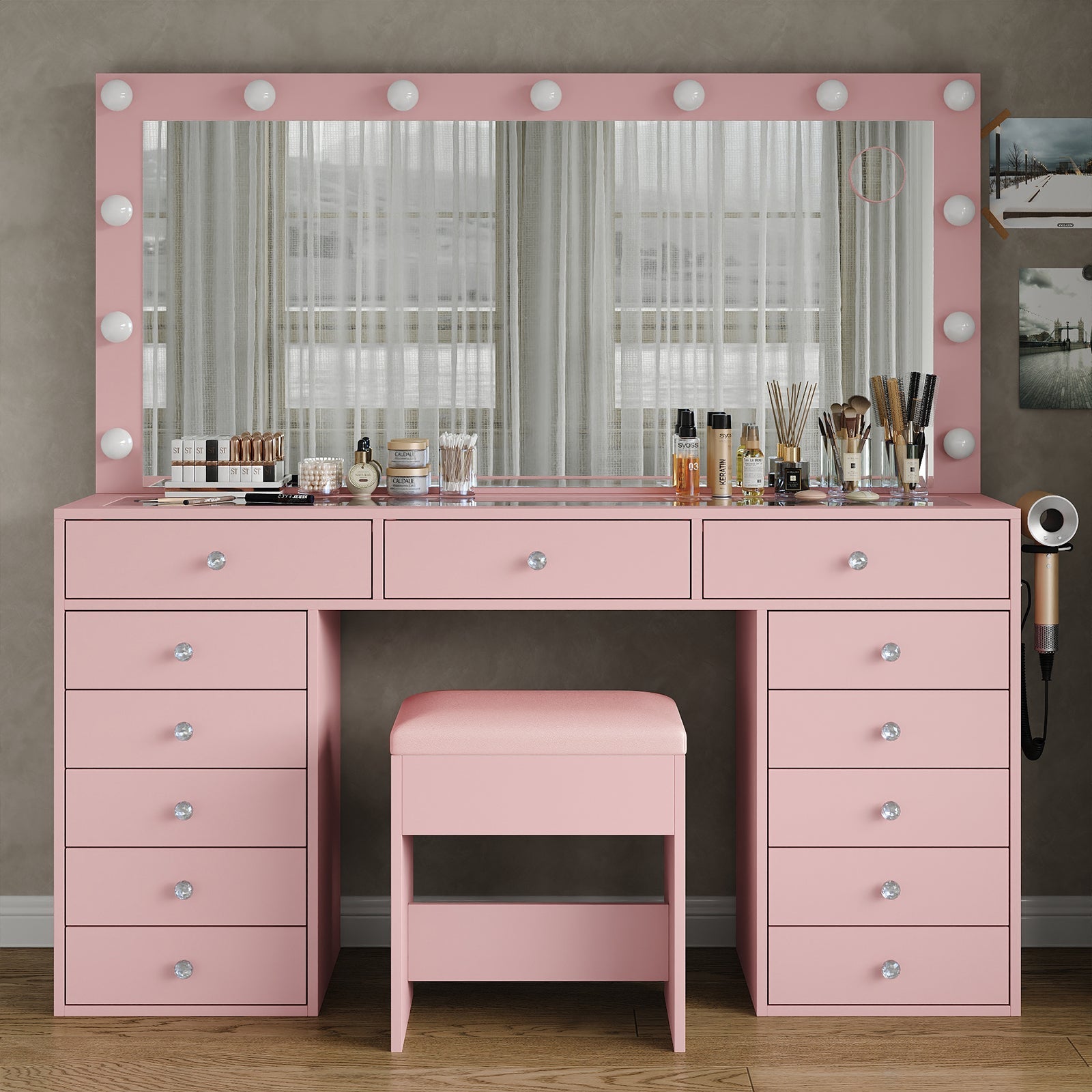 13 - Drawer LED Mirror Vanity Desk - Vektaya - VektayaDeskUS-VD016-PK
