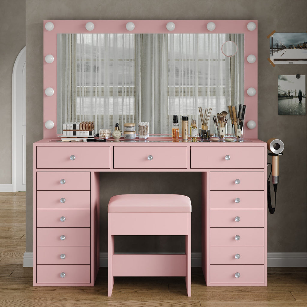 15 - Drawer LED Mirror Vanity Desk - Vektaya - VektayaDeskUS-VD019-PK
