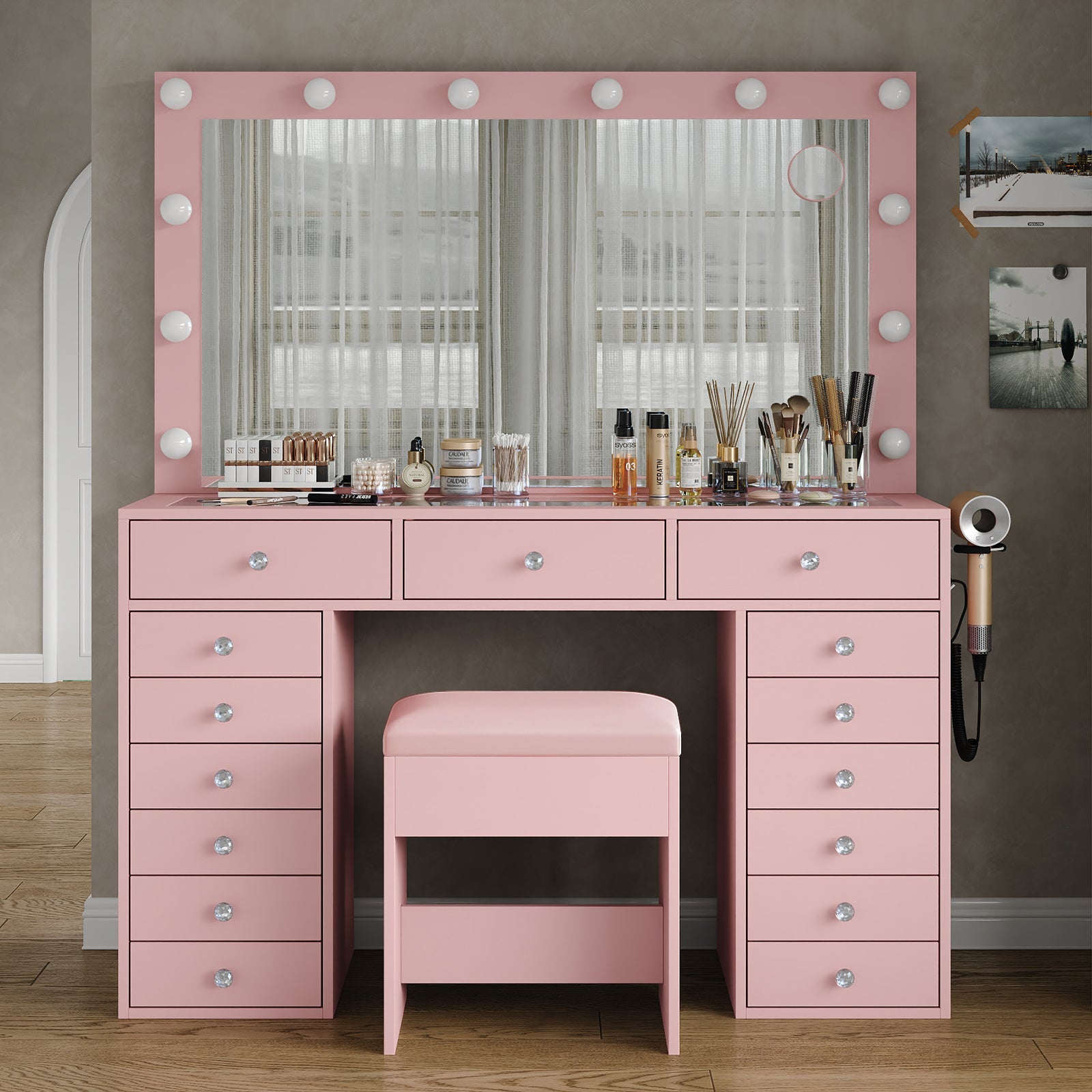 15 - Drawer LED Mirror Vanity Desk - Vektaya - VektayaDeskUS-VD019-PK