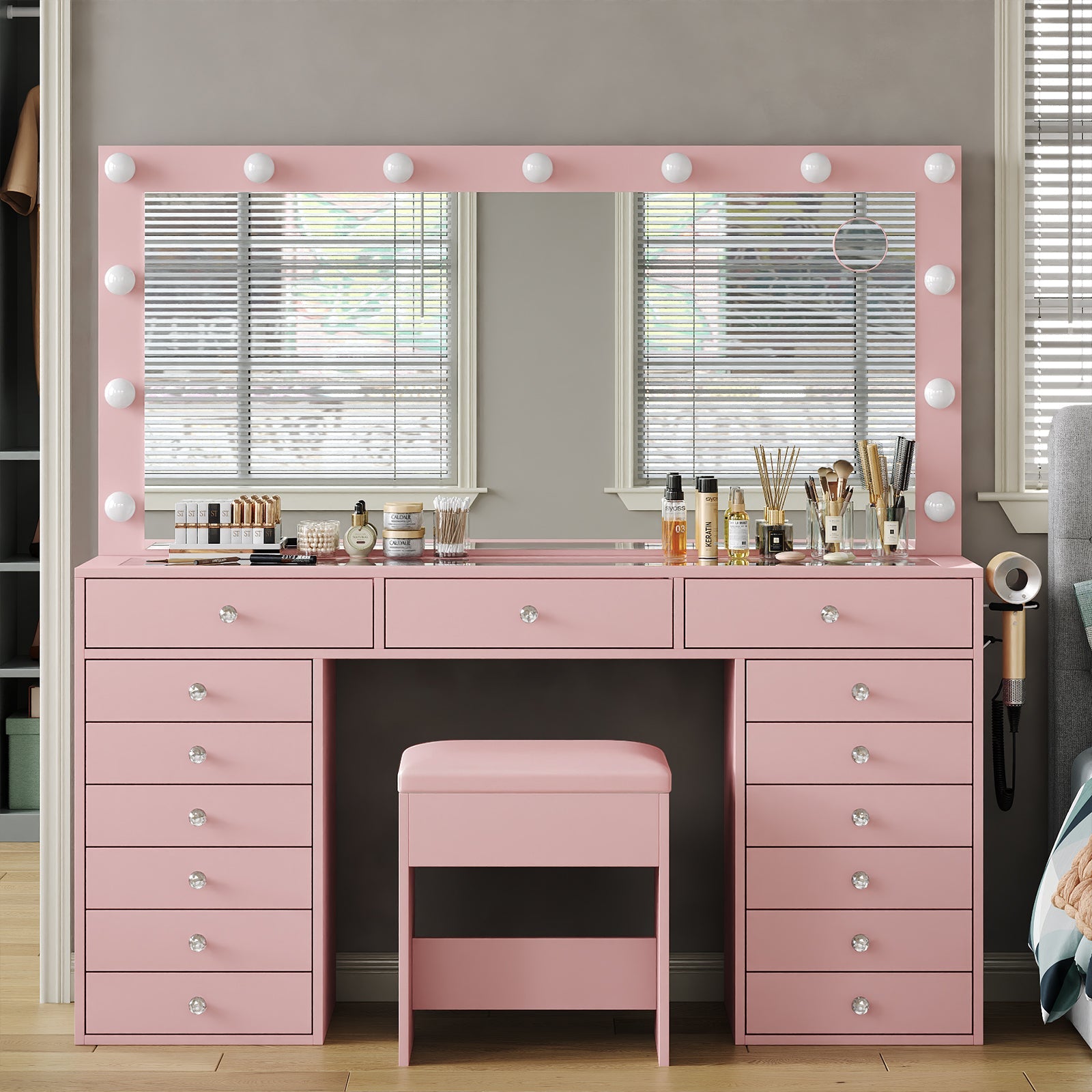 15 - Drawer LED Mirror Vanity Desk - Vektaya - VektayaDeskUS-VD017-PK