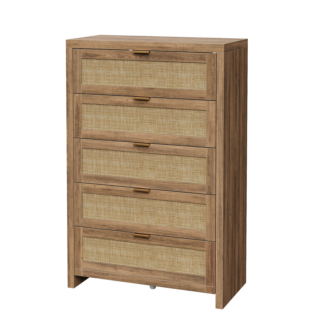 48'' Tall Dresser for Bedroom, Rattan Dresser with 5 Drawers, Boho Chest of Drawers- Vektaya
