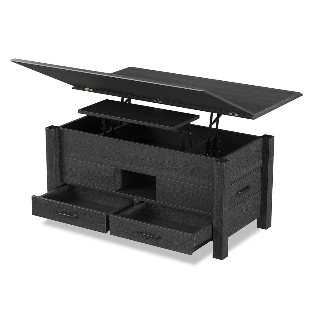 Lift Top Coffee Table, 39.4" Multi-Function Convertible Coffee Table with 4 Storage Drawers & Hidden Compartment- Vektaya