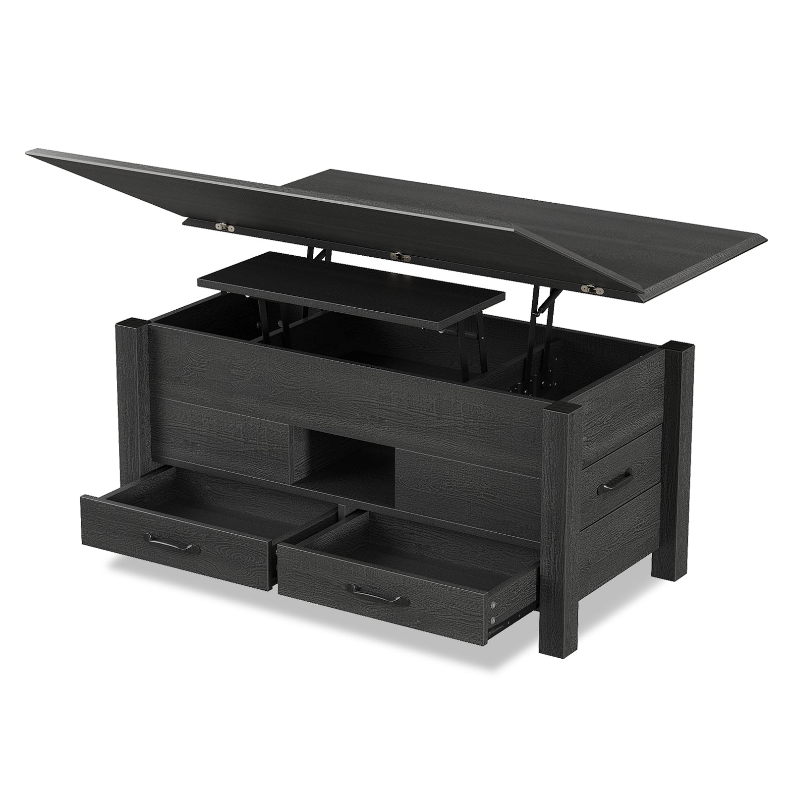 Lift Top Coffee Table, 39.4" Multi-Function Convertible Coffee Table with 4 Storage Drawers & Hidden Compartment- Vektaya