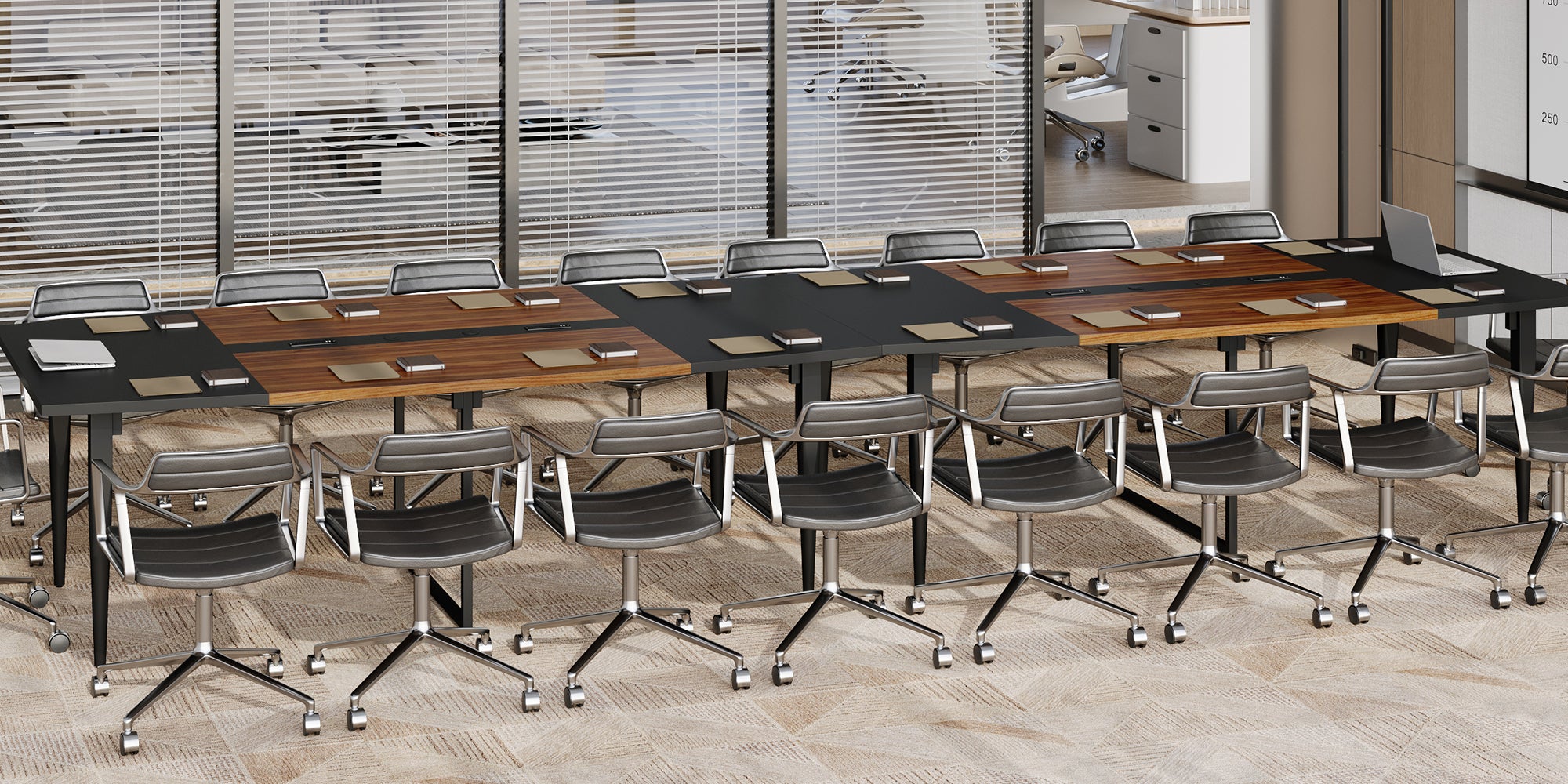 8FT Conference Table with Power Hubs, Large Meeting Table for 8-10 People- Vektaya