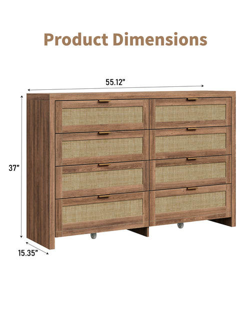8 Large Drawers Dresser, 55” Rattan Dresser with Ample Storage- Vektaya