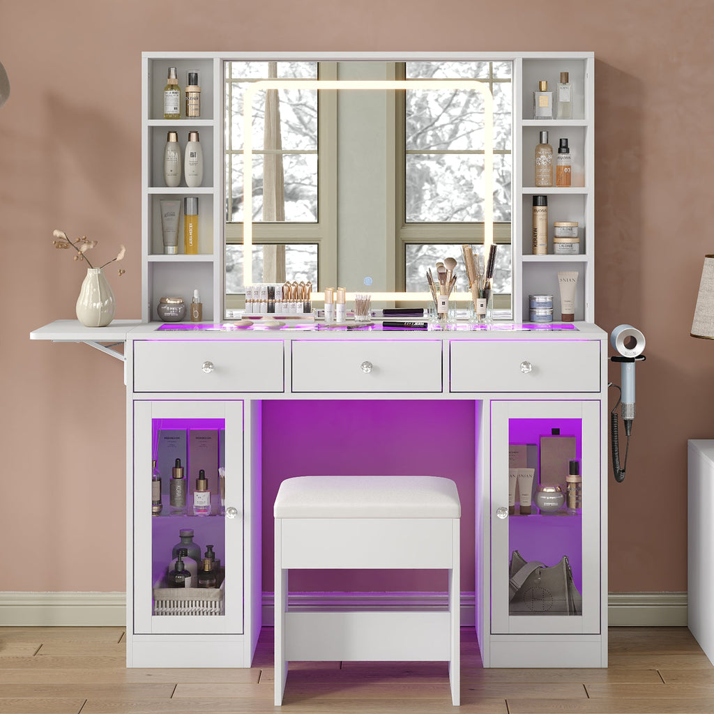 3-Drawer LED Mirror Vanity Desk - Vektaya - VektayaDeskVD032-WH