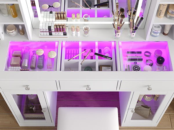 3-Drawer LED Mirror Vanity Desk - Vektaya - VektayaDeskVD032-WH