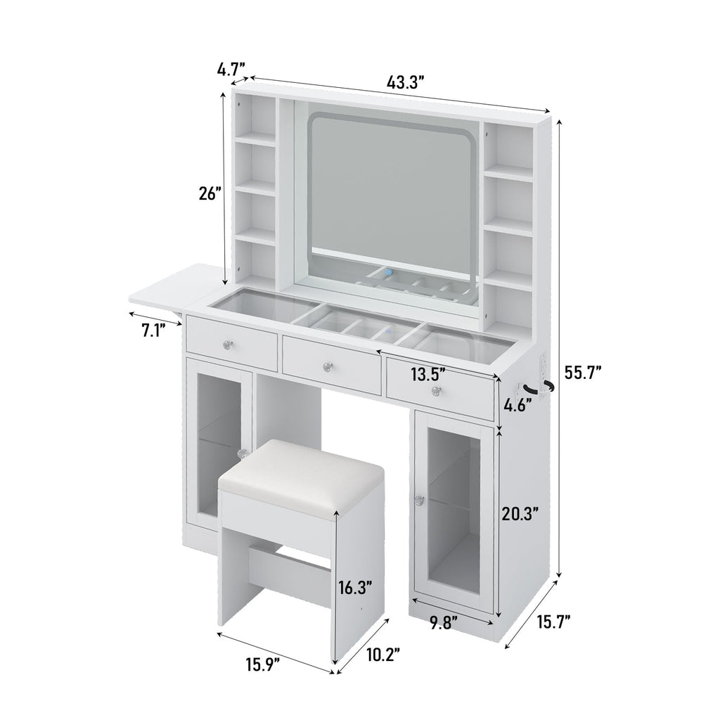 3-Drawer LED Mirror Vanity Desk - Vektaya - VektayaDeskVD032-WH