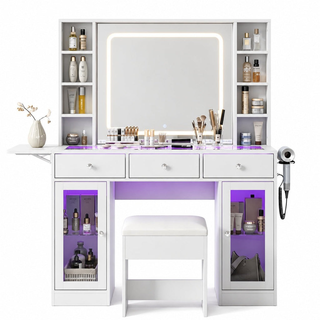 3-Drawer LED Mirror Vanity Desk - Vektaya - VektayaDeskVD032-WH