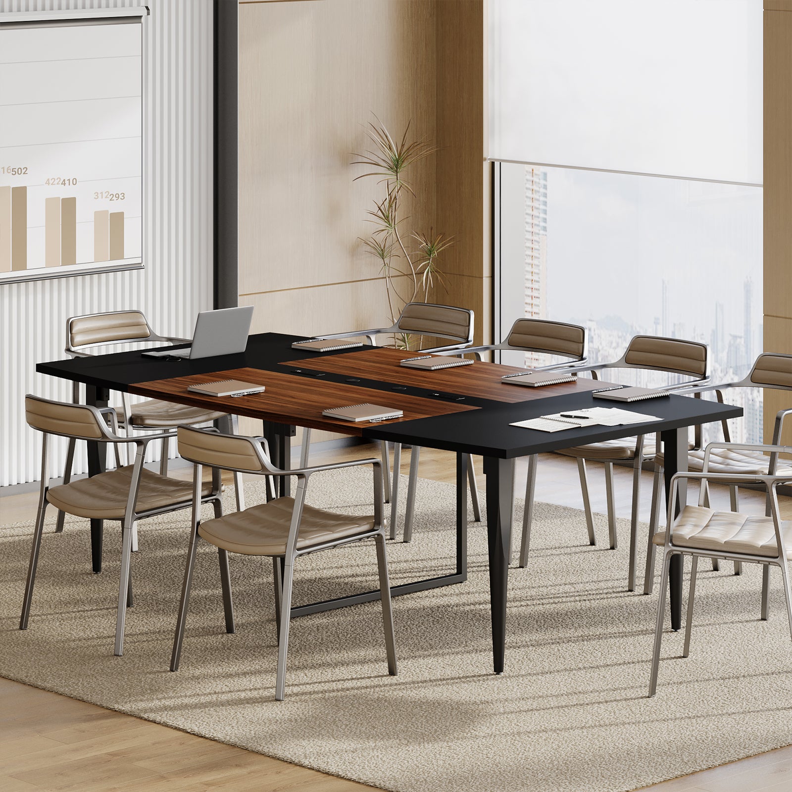 8FT Conference Table with Power Hubs, Large Meeting Table for 8-10 People- Vektaya