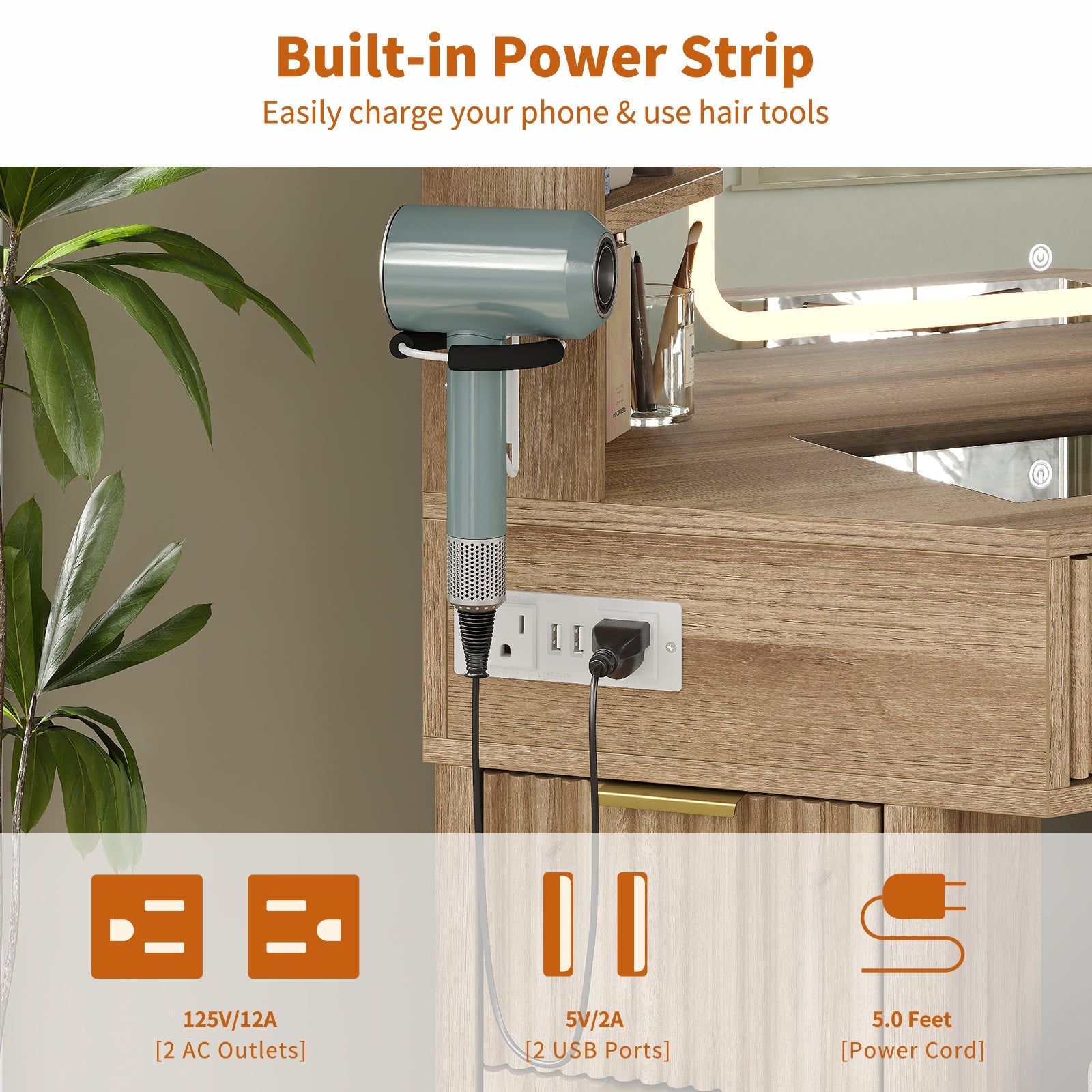 47"Corner Vanity Desk with Mirror & Lights, 8 Drawers - Vektaya - VektayaVanity MirrorUS-VD042-NR