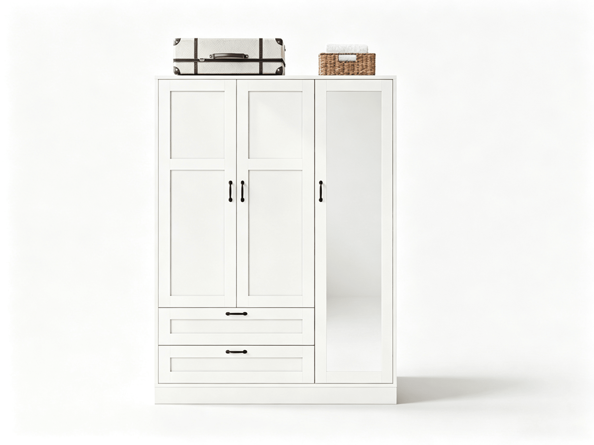 5-in-1 Armoire Wardrobe Closet with Full Length Acrylic Mirror & 2 Drawers, White - Vektaya - VektayaStorage CabinetYG001-WH