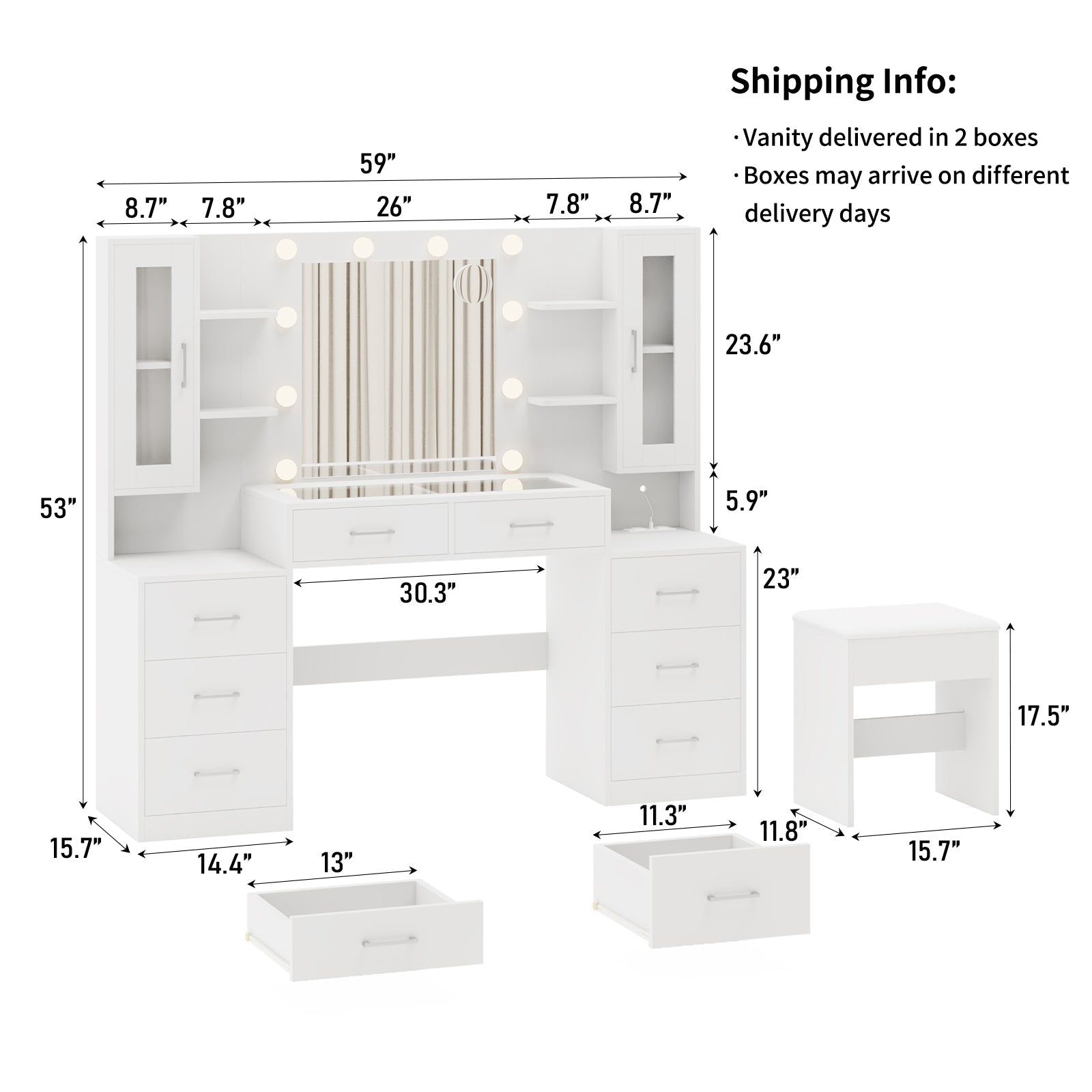 6-Drawer LED Mirror Vanity Desk - Vektaya - VektayaDesk