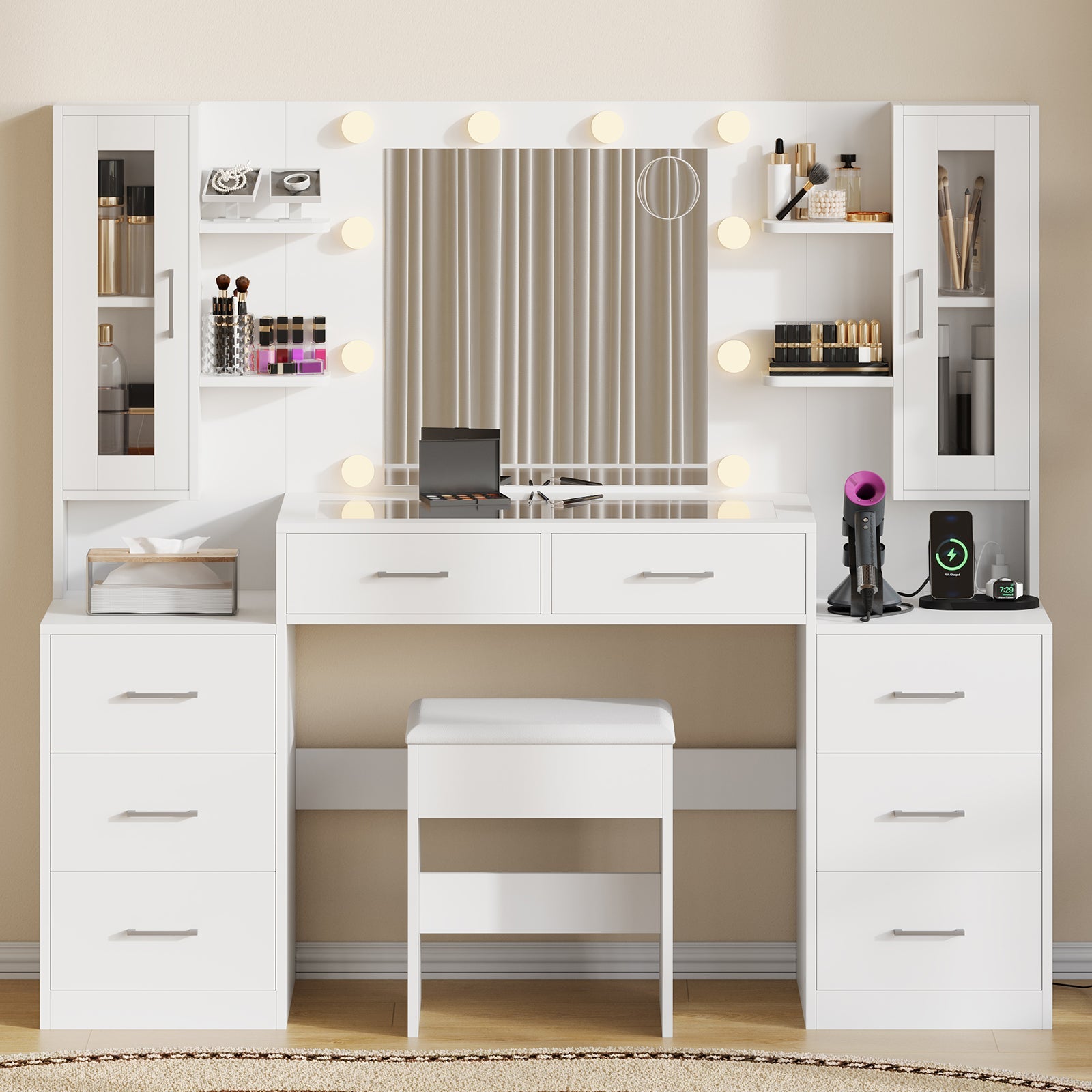 6-Drawer LED Mirror Vanity Desk - Vektaya - VektayaDesk
