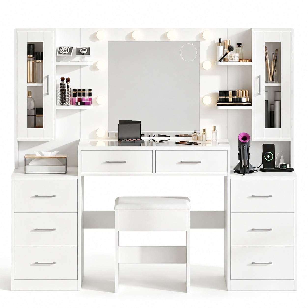 6-Drawer LED Mirror Vanity Desk - Vektaya - VektayaDesk