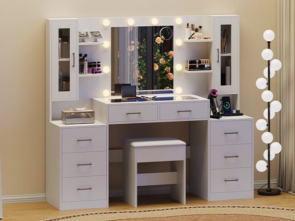 6-Drawer LED Mirror Vanity Desk - Vektaya - VektayaDesk