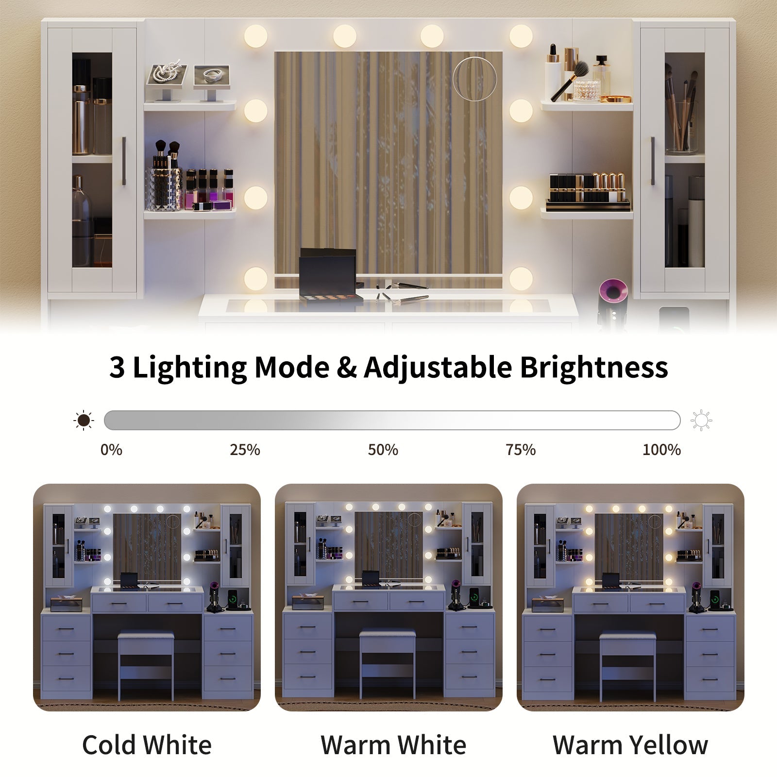 6-Drawer LED Mirror Vanity Desk - Vektaya - VektayaDesk