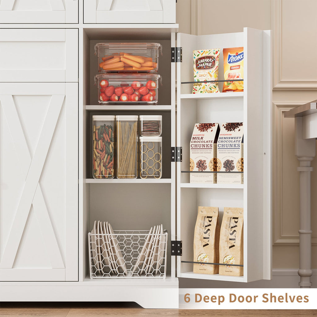 68" Pantry Cabinet with Adjustable Shelves, 6 Door Shelves & Drawer - Vektaya - VektayaFurnitureUS-SC020-WH