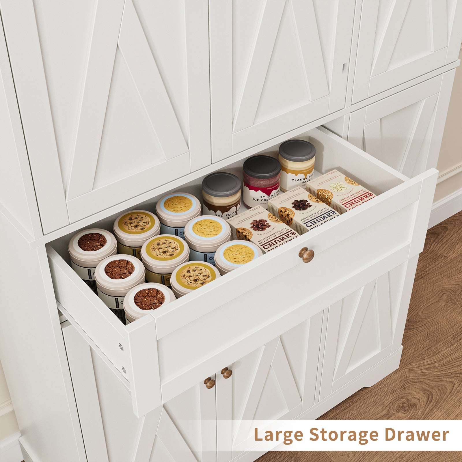 68" Pantry Cabinet with Adjustable Shelves, 6 Door Shelves & Drawer - Vektaya - VektayaFurnitureUS-SC020-WH