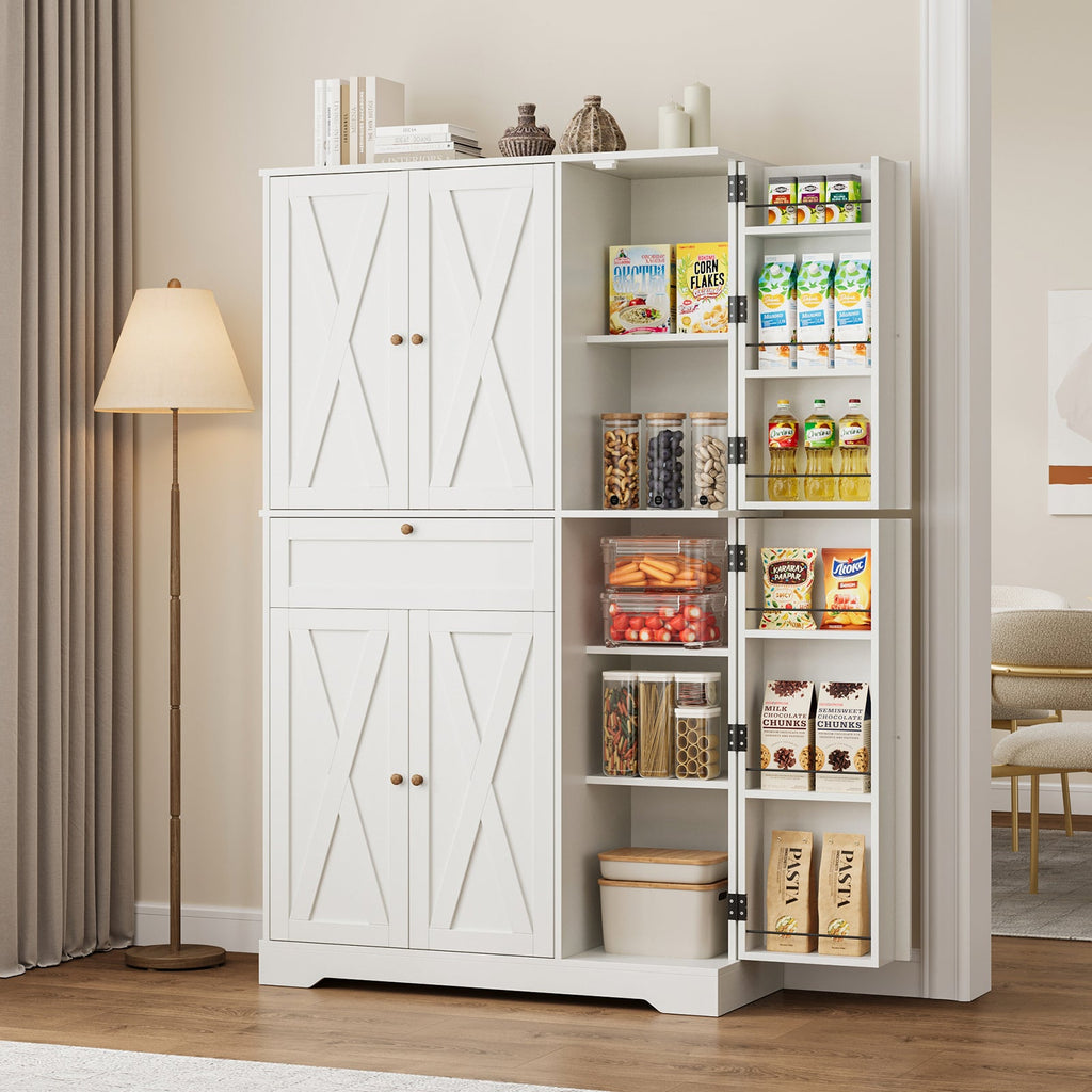 68" Pantry Cabinet with Adjustable Shelves, 6 Door Shelves & Drawer - Vektaya - VektayaFurnitureUS-SC020-WH