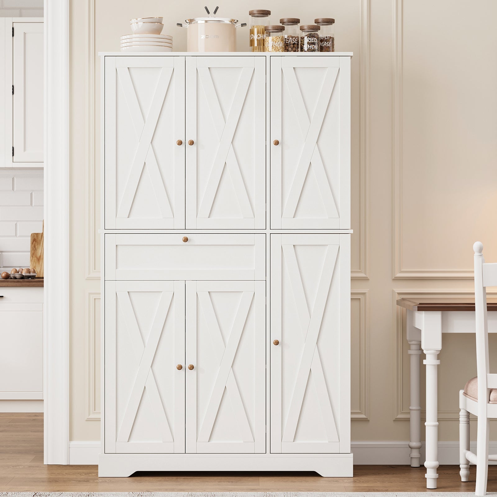 68" Pantry Cabinet with Adjustable Shelves, 6 Door Shelves & Drawer - Vektaya - VektayaFurnitureUS-SC020-WH