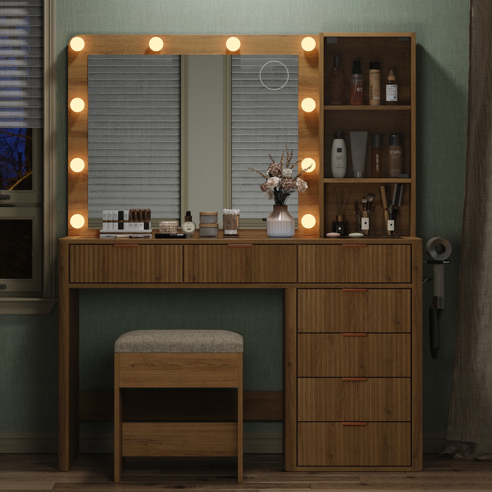 7 - Drawer LED Mirror Vanity Desk - Vektaya - VektayaDeskUS-VD013-NR
