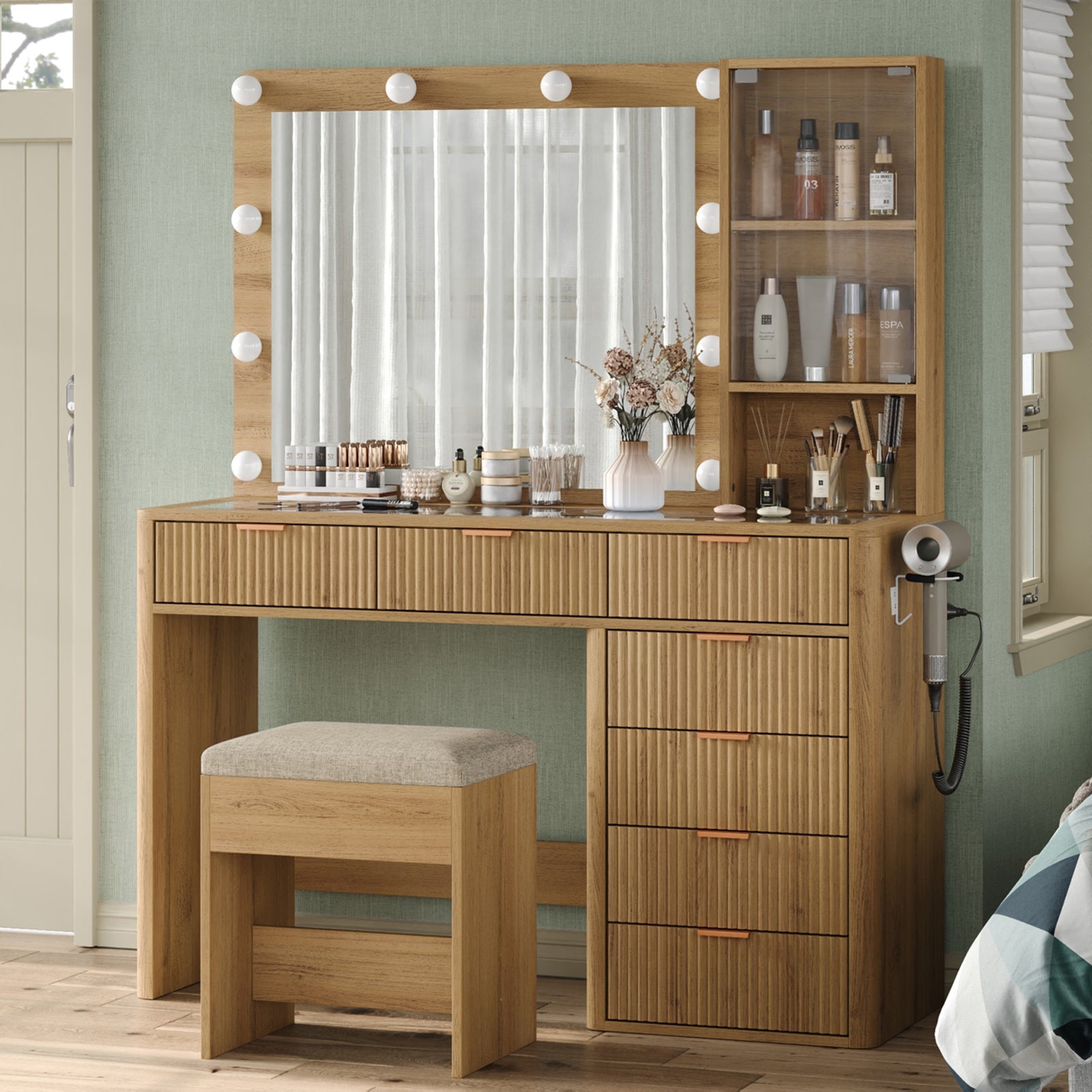 7 - Drawer LED Mirror Vanity Desk - Vektaya - VektayaDeskUS-VD013-NR
