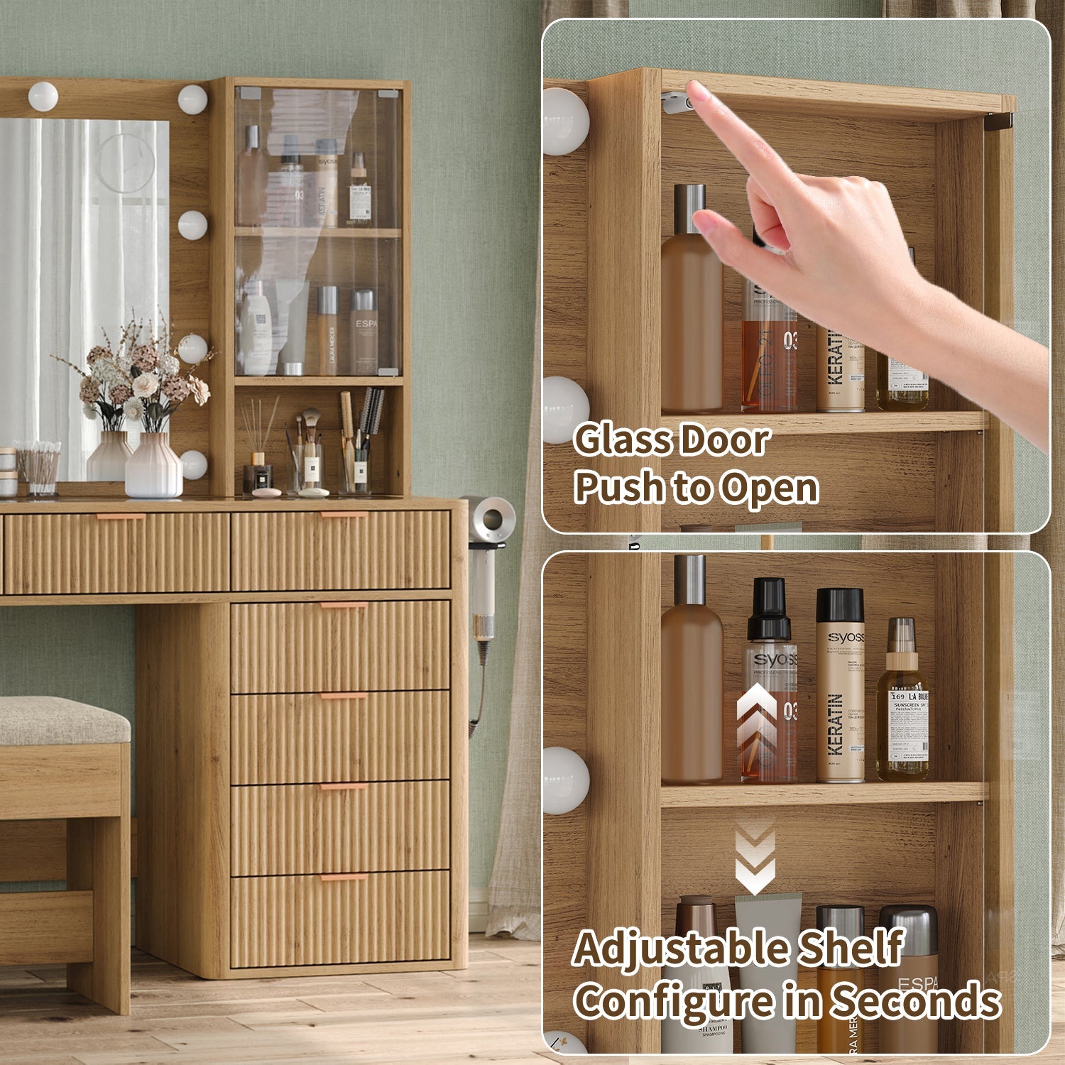 7 - Drawer LED Mirror Vanity Desk - Vektaya - VektayaDeskUS-VD013-NR