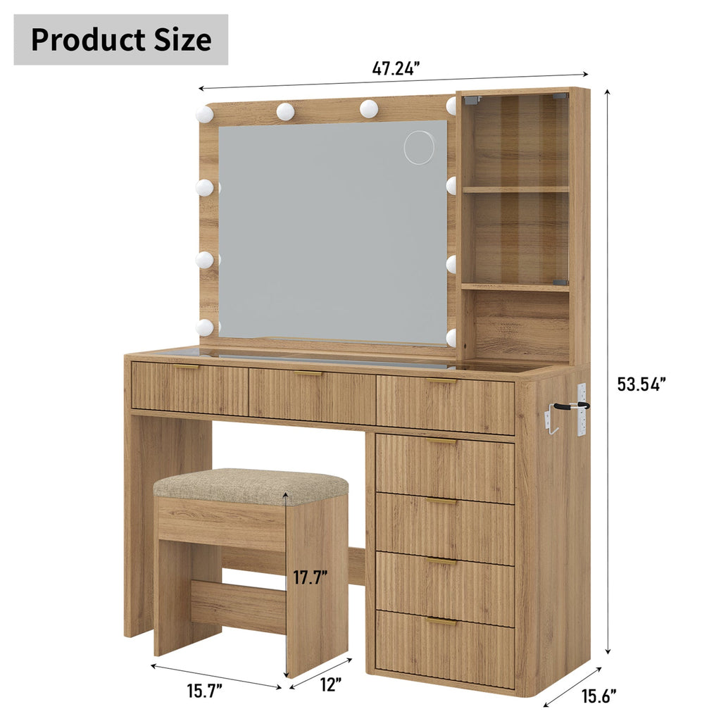 7 - Drawer LED Mirror Vanity Desk - Vektaya - VektayaDeskUS-VD013-NR