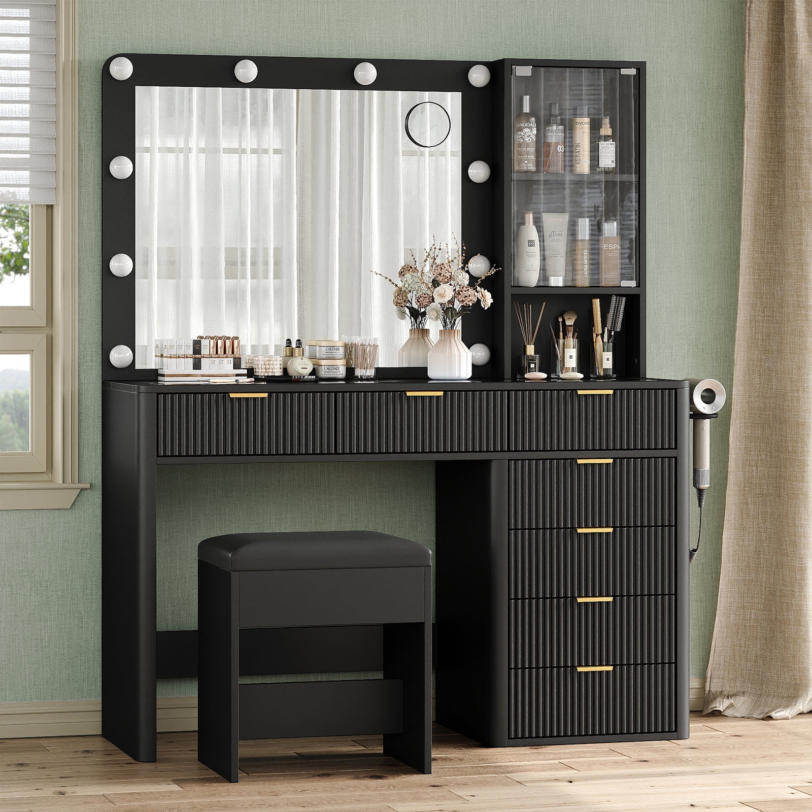 7-Drawer LED Mirror Vanity Desk - Vektaya - VektayaDesk