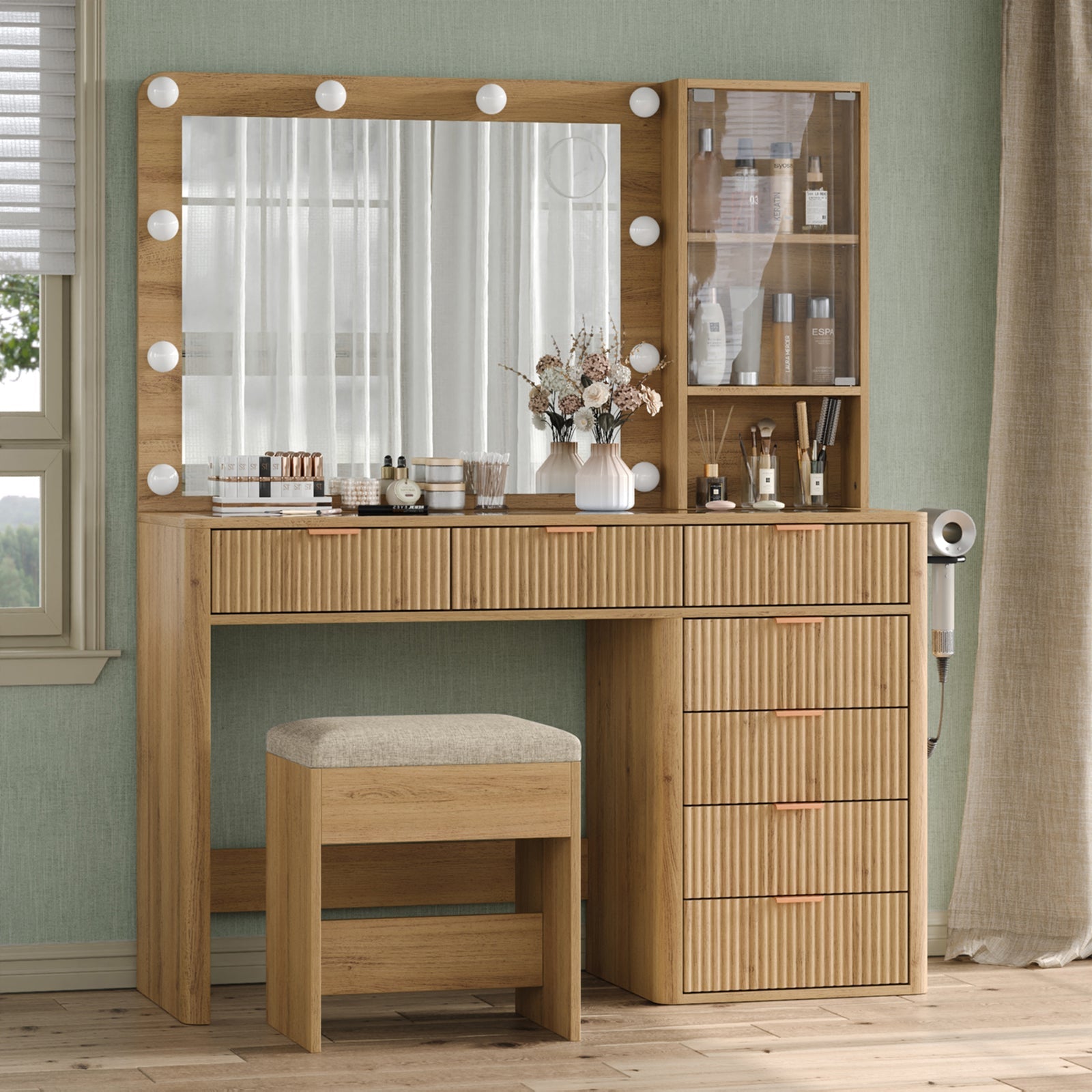 7 - Drawer LED Mirror Vanity Desk - Vektaya - VektayaDeskUS-VD013-NR