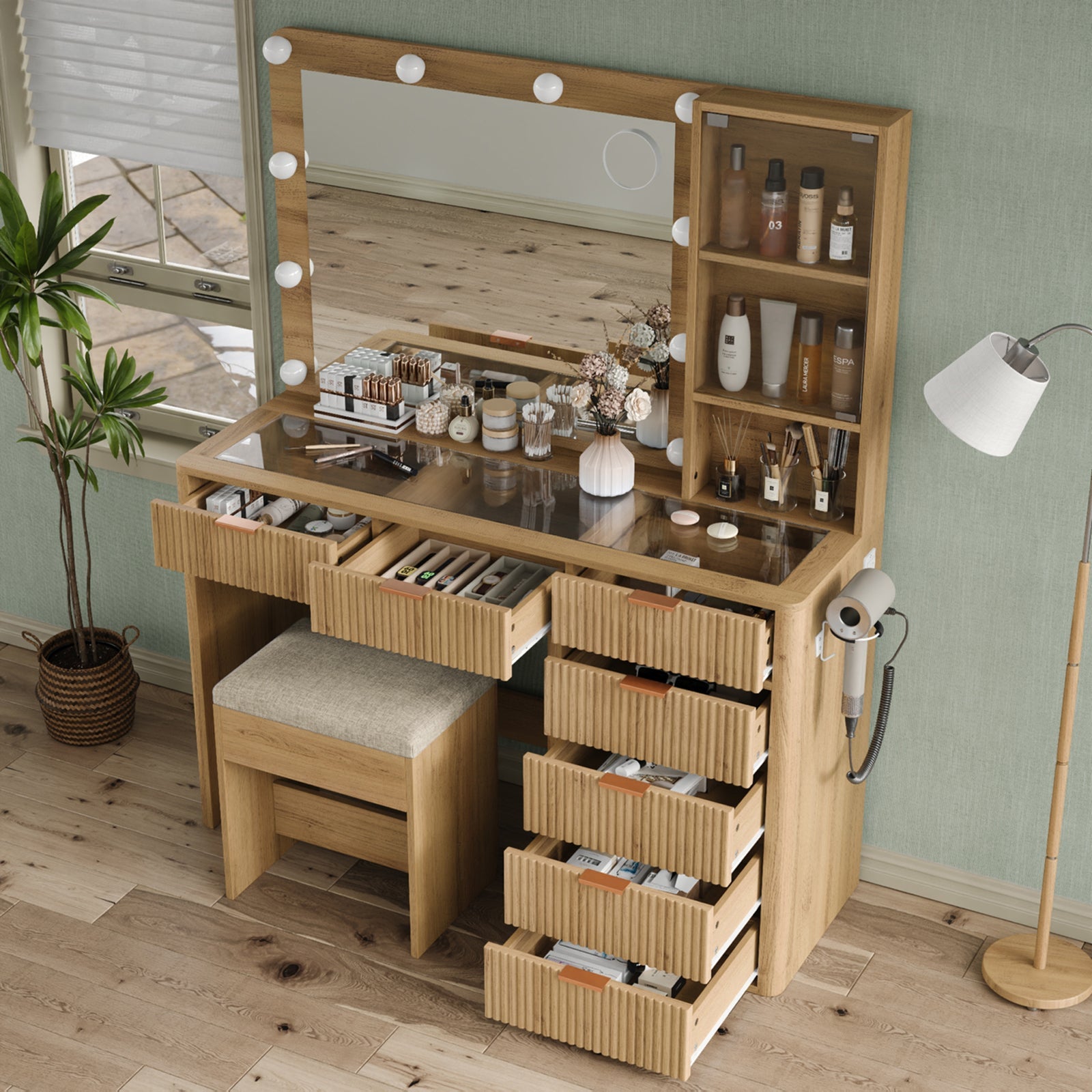 7 - Drawer LED Mirror Vanity Desk - Vektaya - VektayaDeskUS-VD013-NR