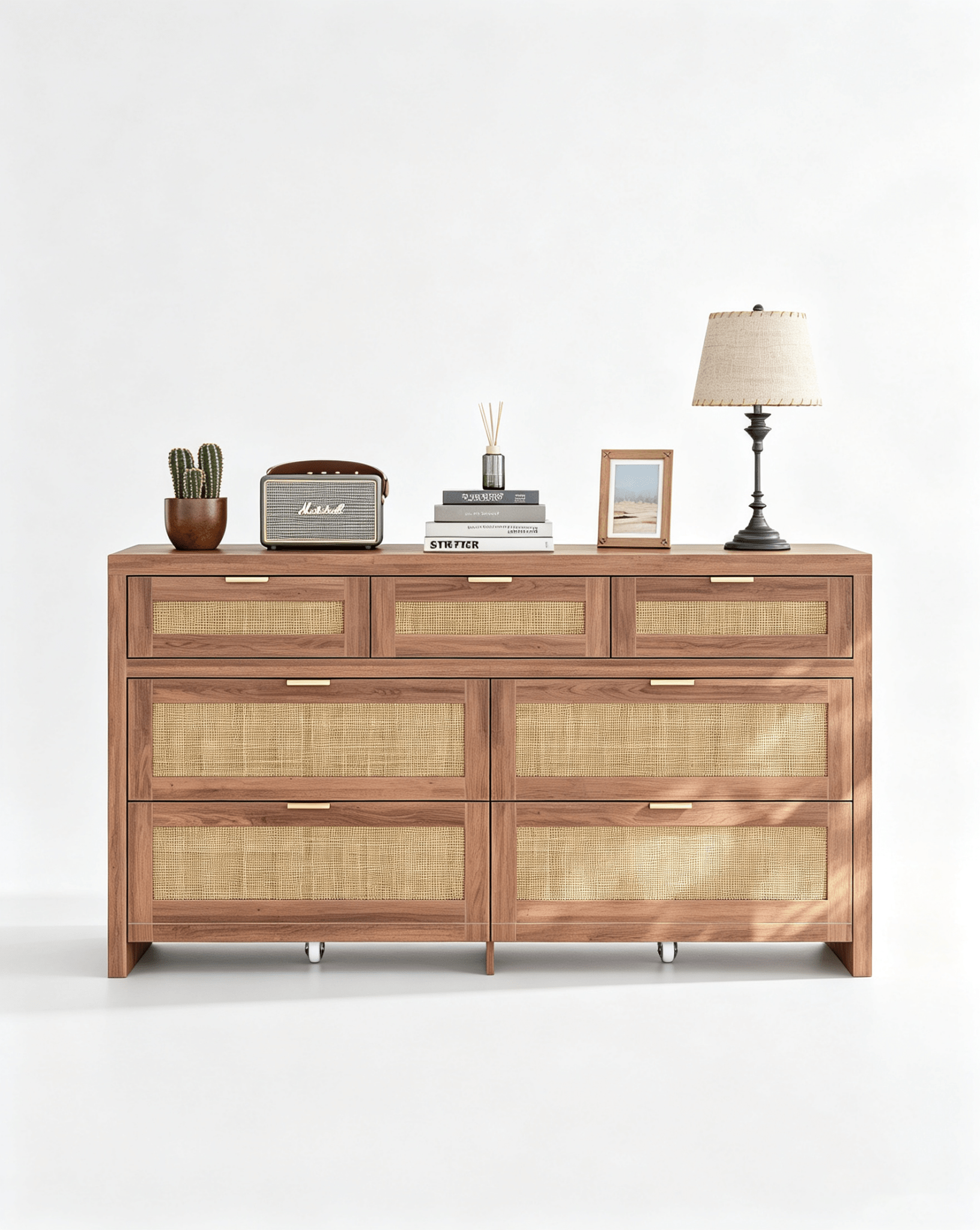 7 Drawers Dresser for Bedroom, 57” Rattan Dresser with Ample Storage- Vektaya - VektayaDresserDS014