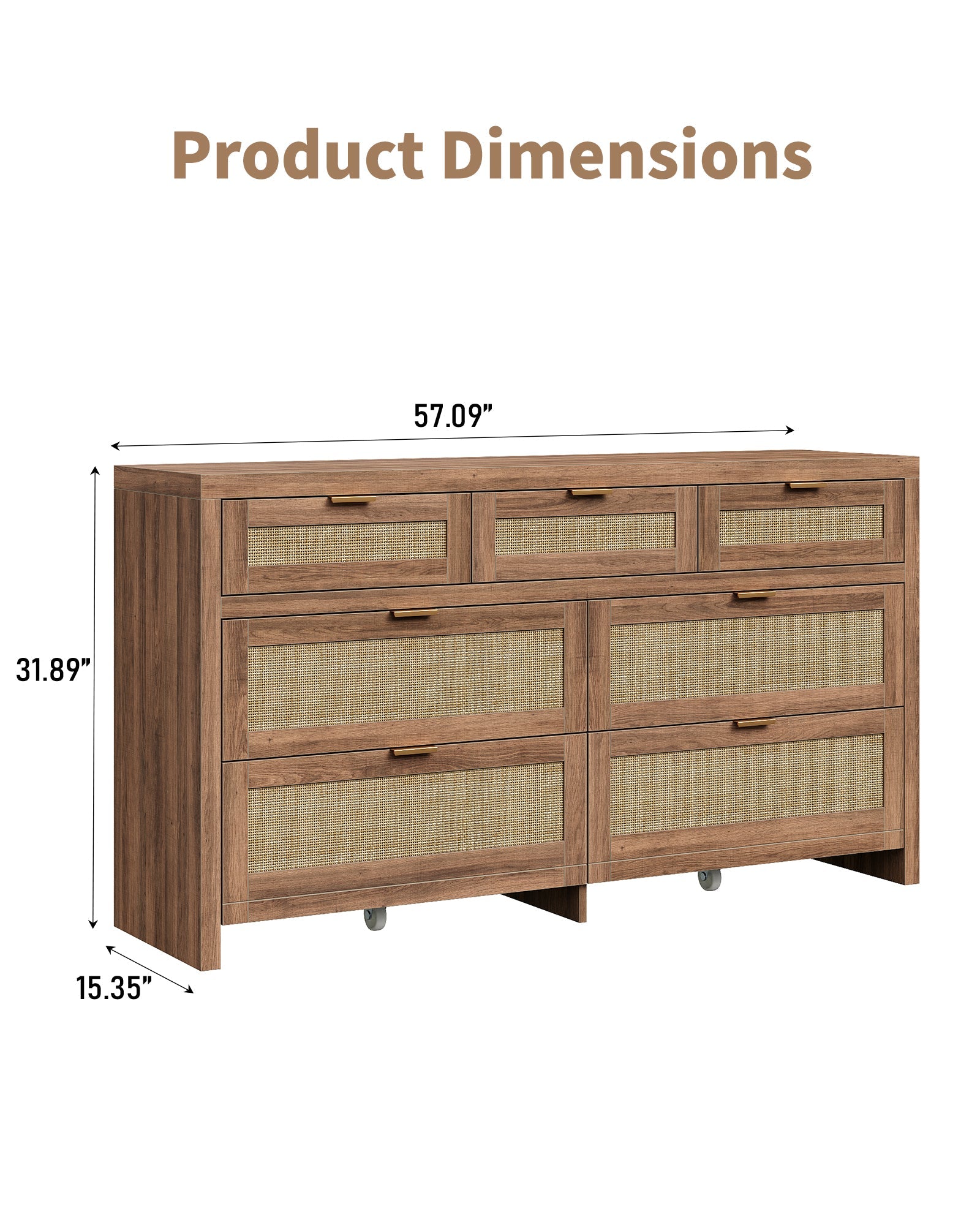 7 Drawers Dresser for Bedroom, 57” Rattan Dresser with Ample Storage- Vektaya - VektayaDresserDS014