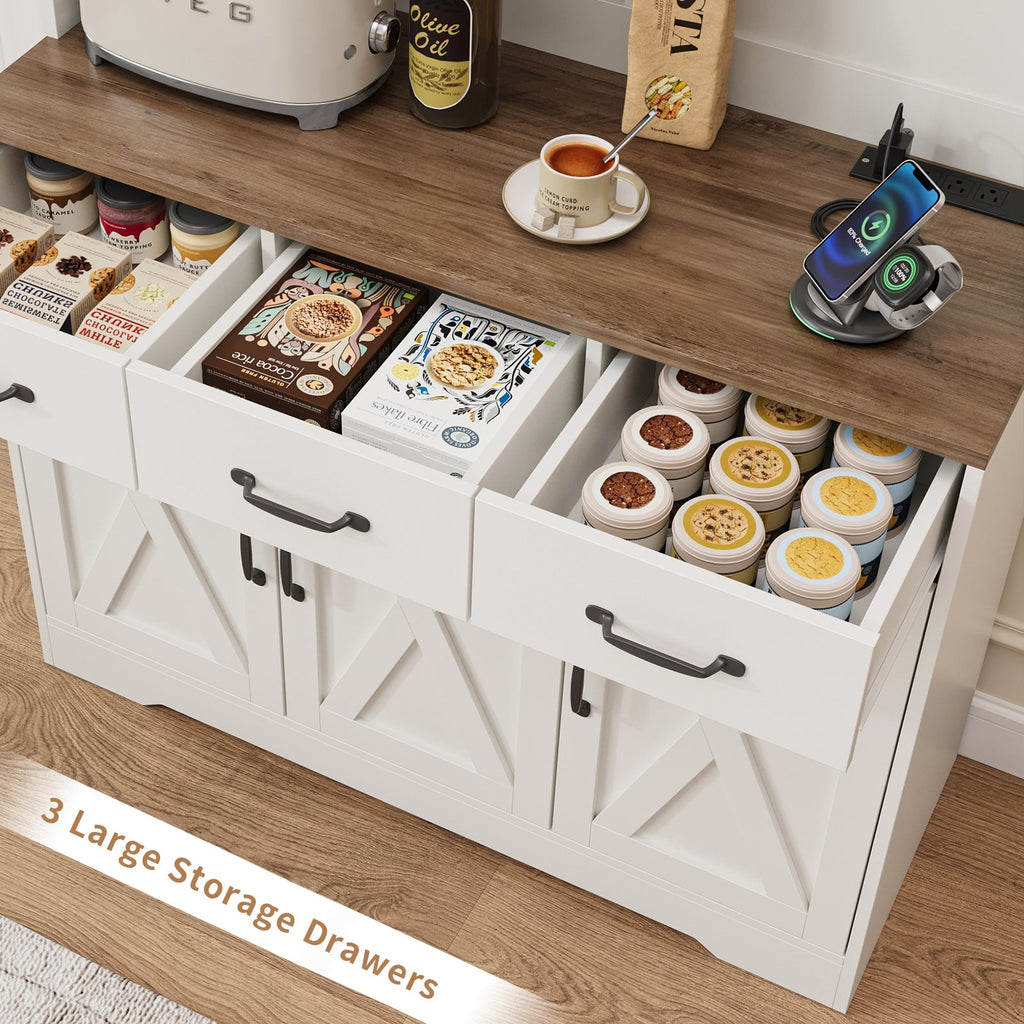 71" Pantry Cabinet with Charging Station, 3 Drawers & 6 Barn Door - Vektaya - VektayaStorage CabinetUS-SC018-WH