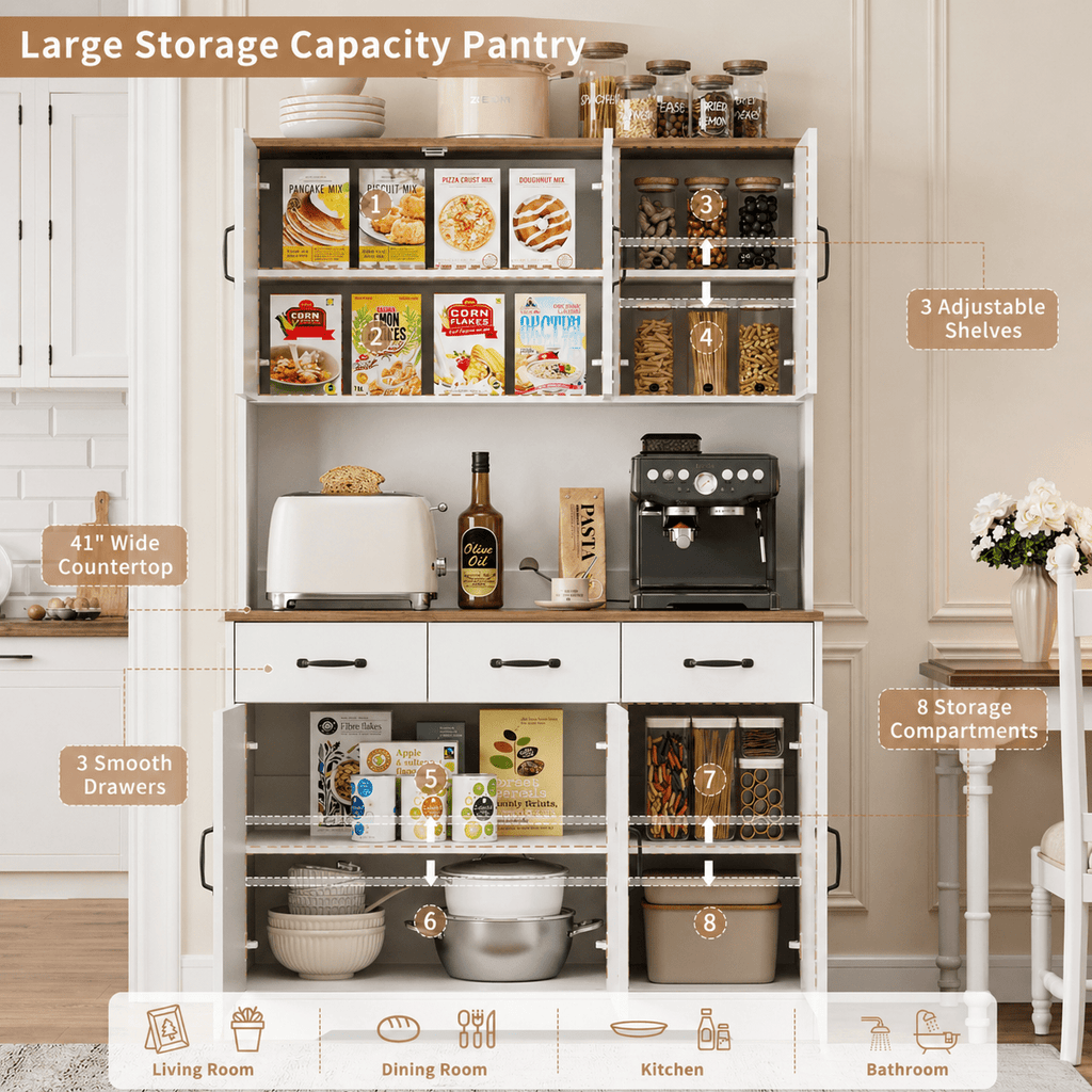 71" Pantry Cabinet with Charging Station, 3 Drawers & 6 Barn Door - Vektaya - VektayaStorage CabinetUS-SC018-WH
