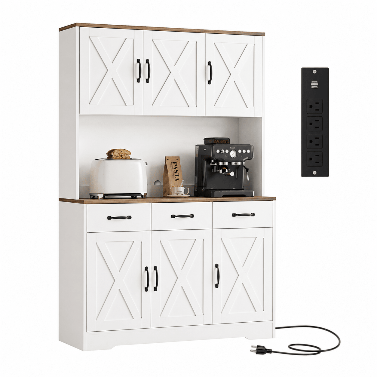 71" Pantry Cabinet with Charging Station, 3 Drawers & 6 Barn Door - Vektaya - VektayaStorage CabinetUS-SC018-WH